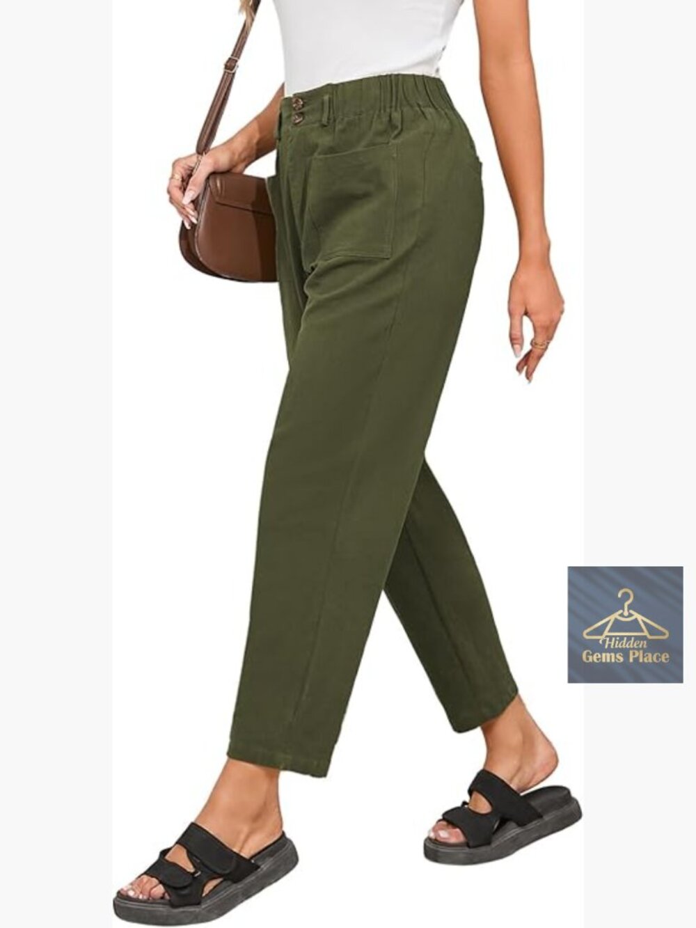 High Waisted Harem Capri Pants with Pockets Cotton Linen